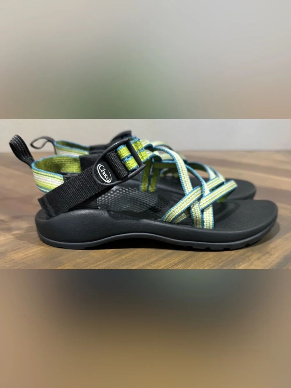Chaco Blue & Green Strappy Water Sandals Youth 3Y
